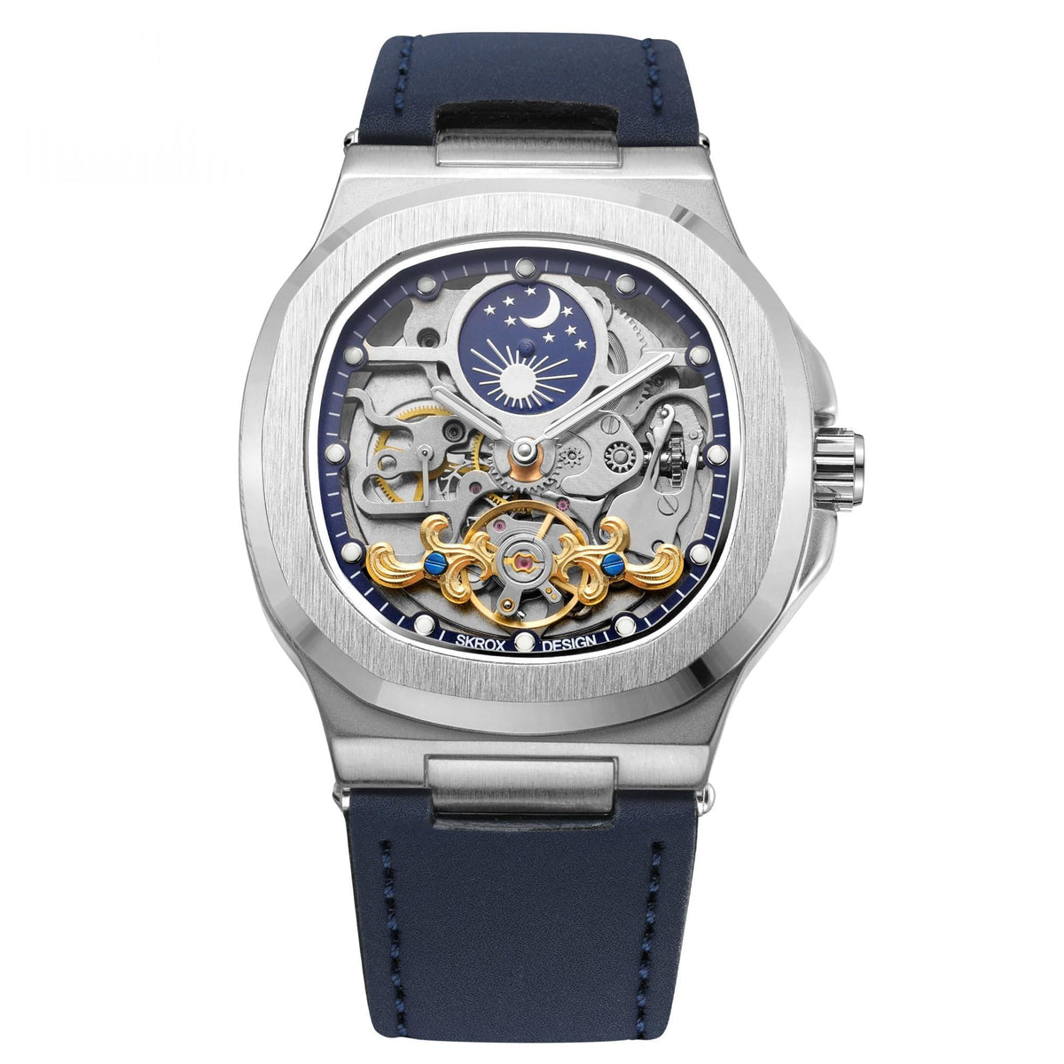 Full-automatic mechanical tourbillon hollow men's watch with exposed movement and detailed dial
