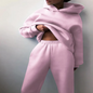 Women's black hooded tracksuit by BACKUPMYFILESNOW®, featuring a zip-up jacket and matching jogger pants with a relaxed fit.