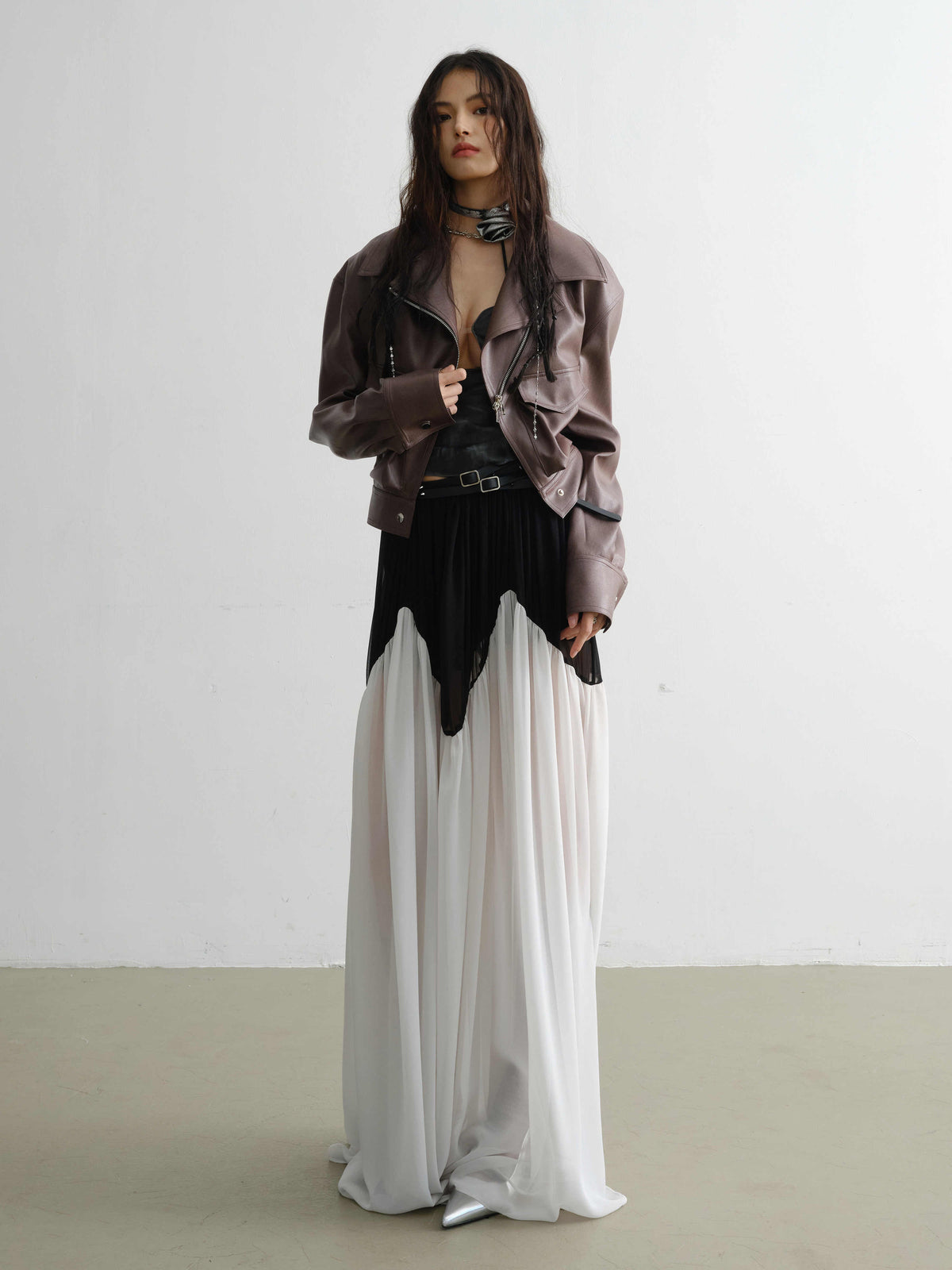 Handsome loose PU leather jacket coat in a classic design