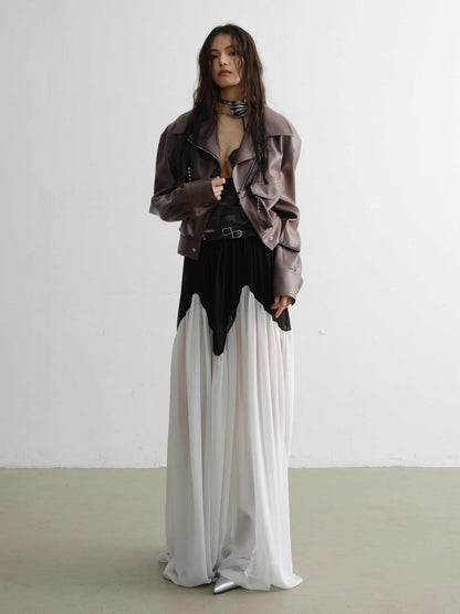 Handsome loose PU leather jacket coat in a classic design