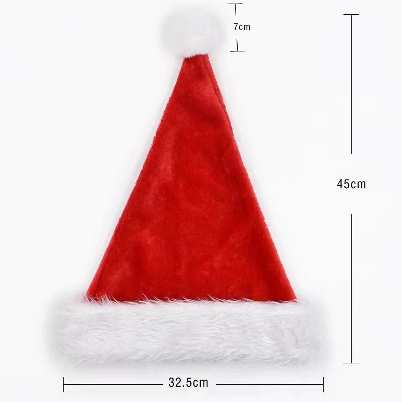 Red plush Christmas hat decoration with festive trim and soft textured fabric