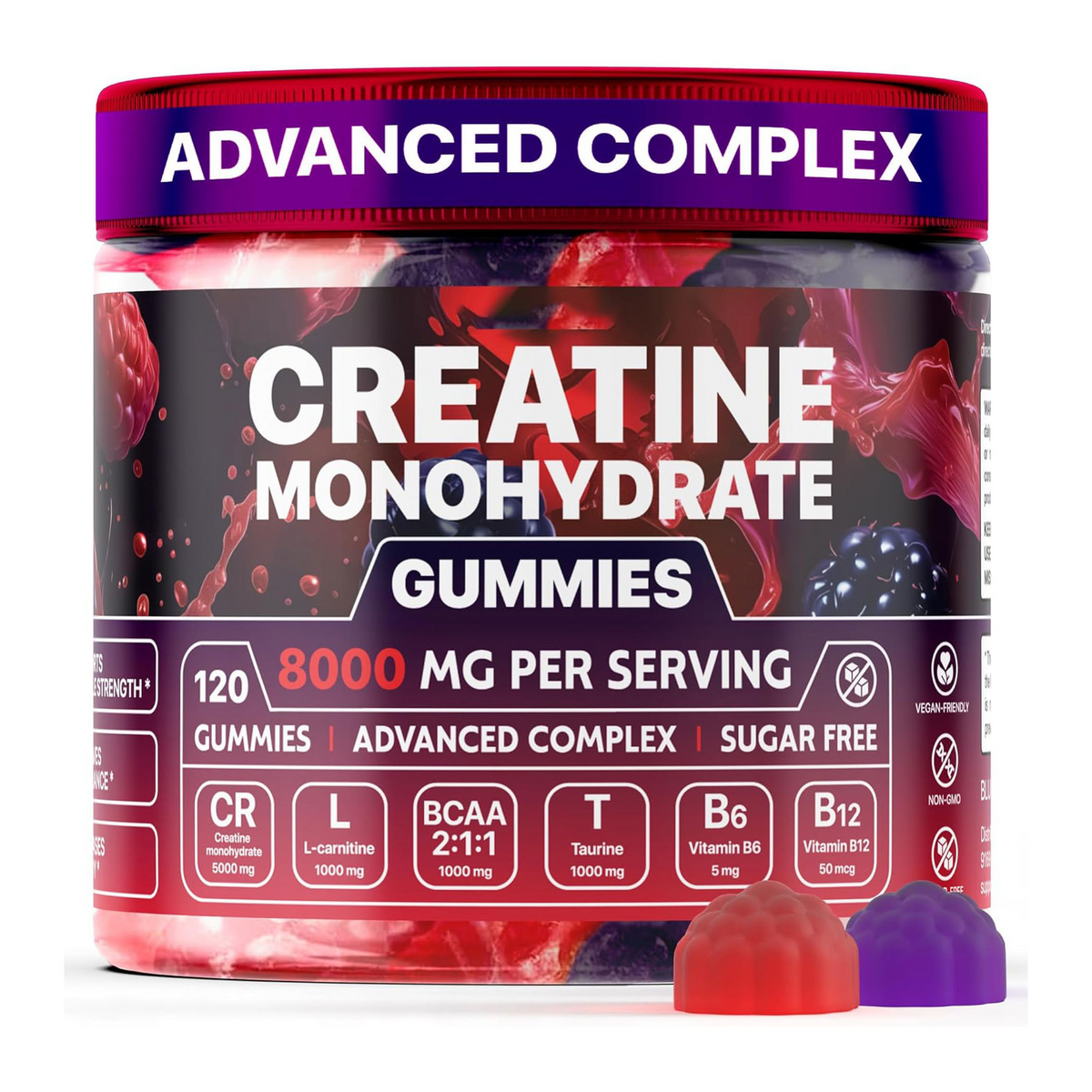 BackupMyFilesNow Muscle Boost Gummies in a colorful bottle with orange, yellow, and purple gummies on a white background.