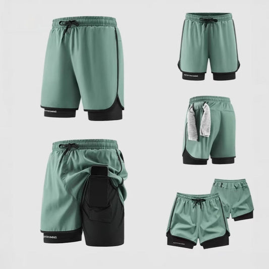 Casual two-piece sports shorts set for running and fitness, featuring versatile all-match design