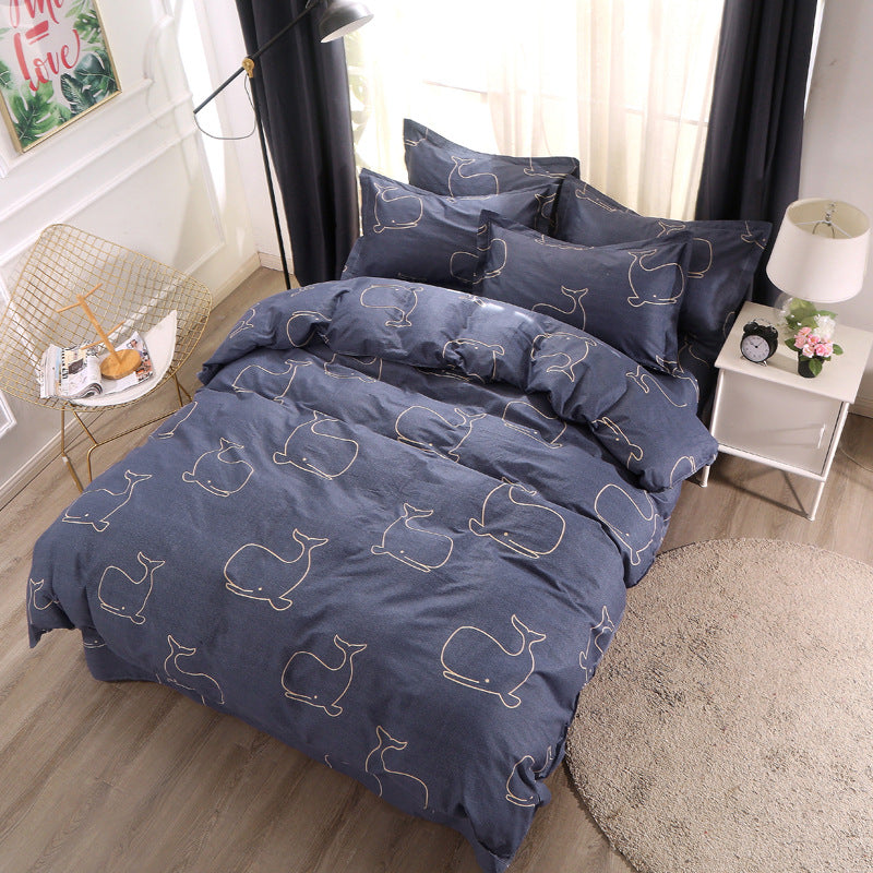 Four-piece cotton bedding set with soft home textile fabric in a coordinated design