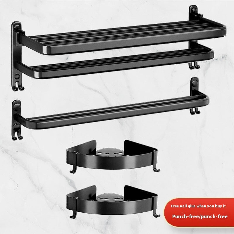 Black bathroom towel rack pendant, wall-mounted design for hanging towels