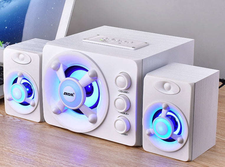 Desktop home speakers, compact black design for a desk setup