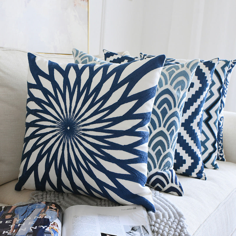 Classical embroidered home pillow cover without core, detailed decorative stitching in a timeless design