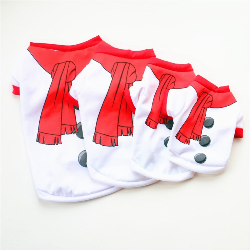 Red Christmas snowman pet clothing dog T-shirt with festive design