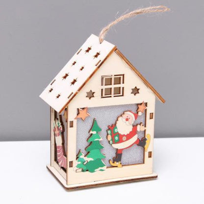 Luminous Christmas wood decoration with lights, festive wooden holiday ornament