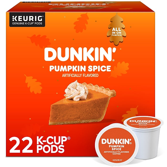 KupofK Coffee Dunkin Pumpkin Spice Coffee K-Cup Pods with pumpkin spice flavor in a single coffee pod for Keurig brewers