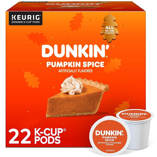 KupofK Coffee Dunkin Pumpkin Spice Coffee K-Cup Pods with pumpkin spice flavor in a single coffee pod for Keurig brewers