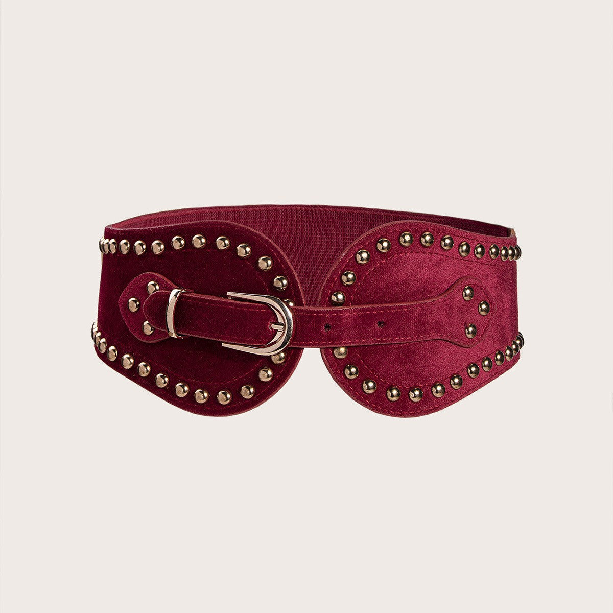 Women's suede western-style elastic belt with rivets, wide waist design, and adjustable seal fastening