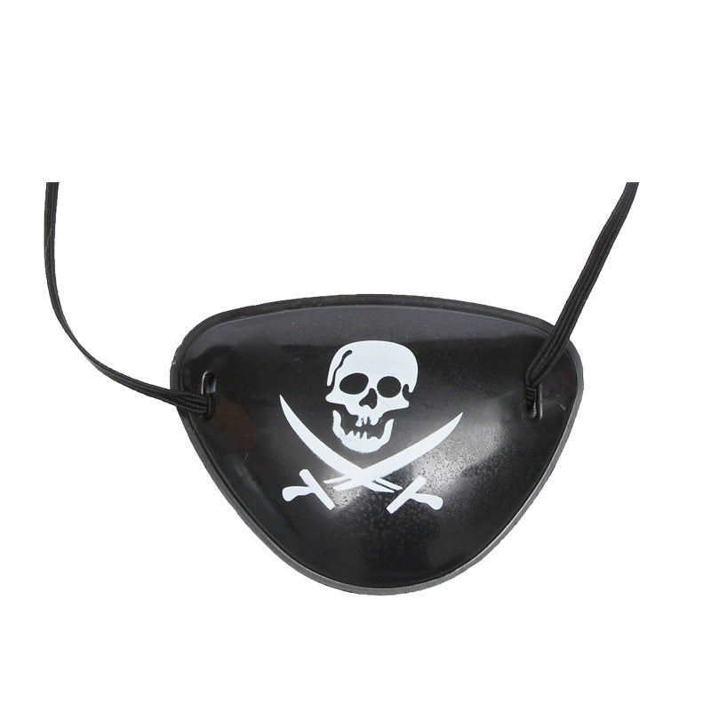 Halloween pirate blindfold viewed from the front with skull and crossbones design