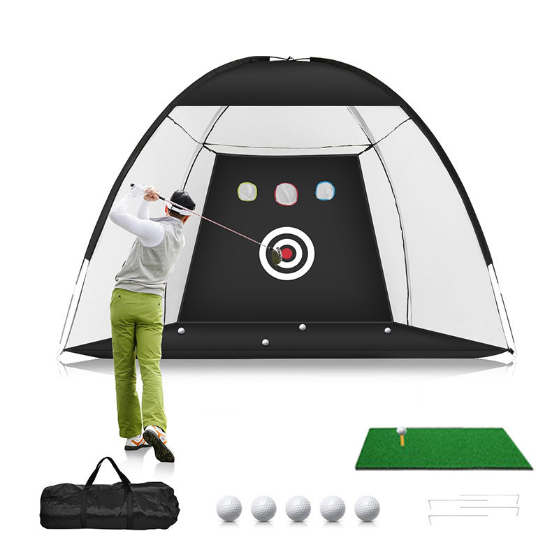 Indoor and outdoor golf practice network with durable netting and frame setup