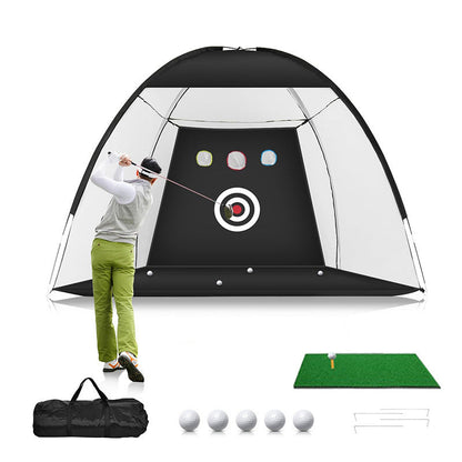 Indoor and outdoor golf practice network with durable netting and frame setup