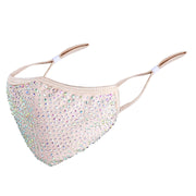Natalie Mills Designer Crystal Face mask! Machine Washable Adjustable Ear Strap Open Pocket FREE Filter (CREAM)