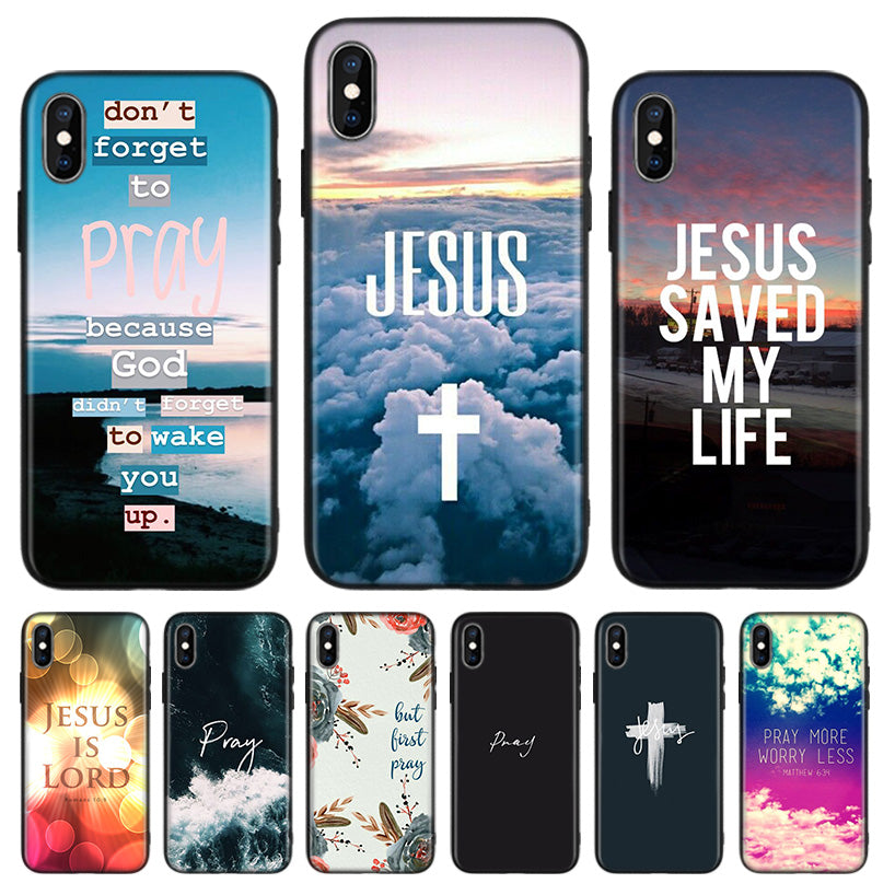 Jesus cross mobile phone case with detailed cross design on the back