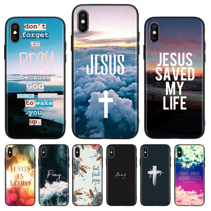Jesus cross mobile phone case with detailed cross design on the back