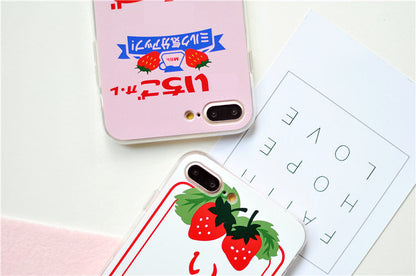 Strawberry phone case with red berry design and green leaves
