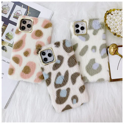 Luxury Leopard Winter Warm Plush Phone Case for iPhone