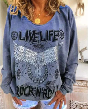 Casual Round Neck Long Sleeve Printed T-Shirt