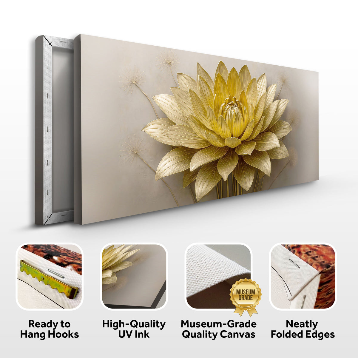 Golden Lotus Minimalist Abstract Wall Art III