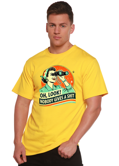 Men's humorous retro bamboo cotton graphic T-shirt by Spun Bamboo featuring a vintage-inspired design and unisex fit.