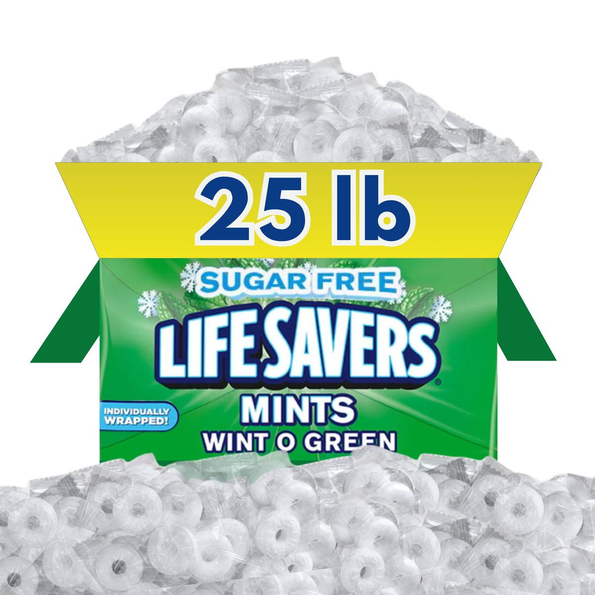 Life Savers Sugar Free Wint-O-Green Mints in bulk bag, showing green mints with distinctive packaging from Candy In Bulk