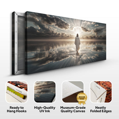 Faith wall art canvas titled "Walking on Water" by Tailored Canvases, featuring a serene water scene with inspirational imagery.