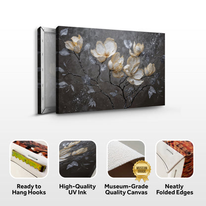 Canvas wall art featuring elegant midnight magnolias in dark tones, designed by Tailored Canvases for sophisticated home decor.