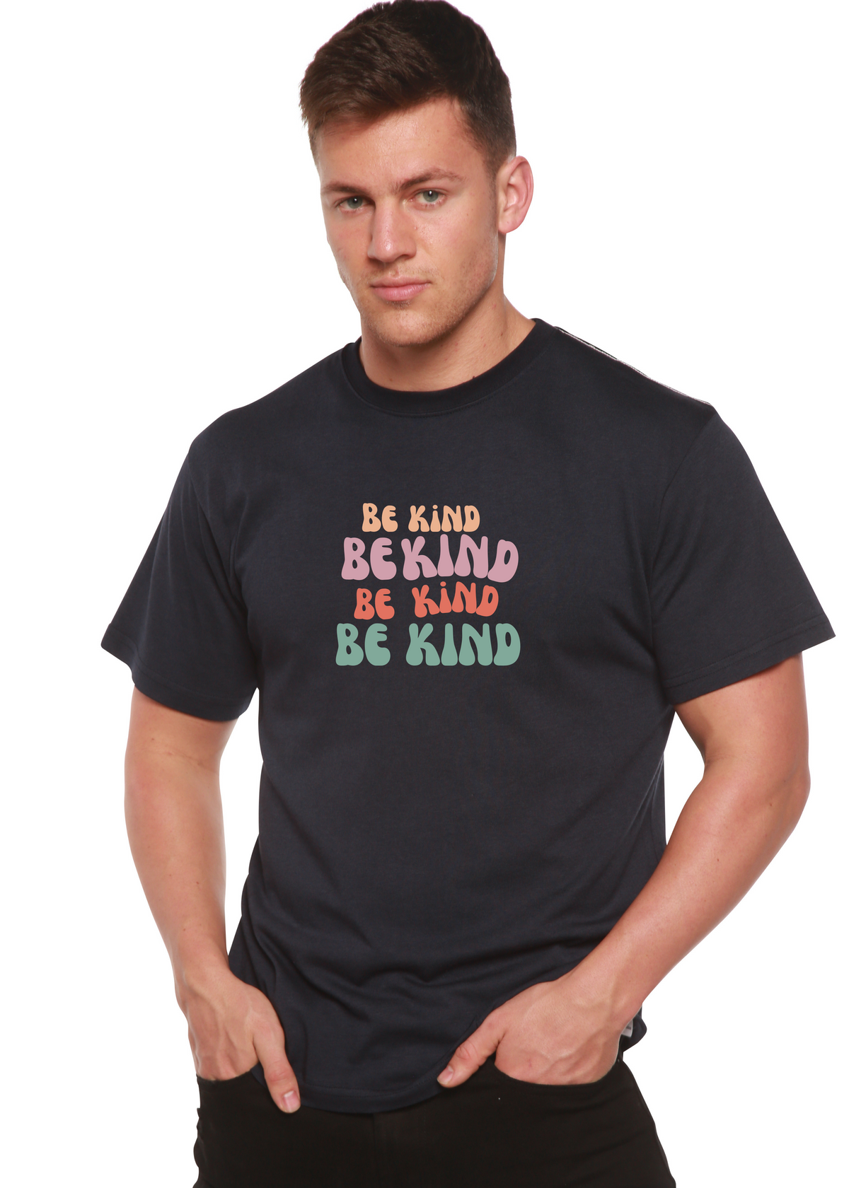 Men's Be Kind graphic T-shirt by Spun Bamboo, made from bamboo viscose and organic cotton with a printed design.