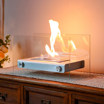 White 14-inch rectangular tabletop fire bowl by JHY DESIGN, designed for gel and ethanol fireplaces, with a sleek modern look.