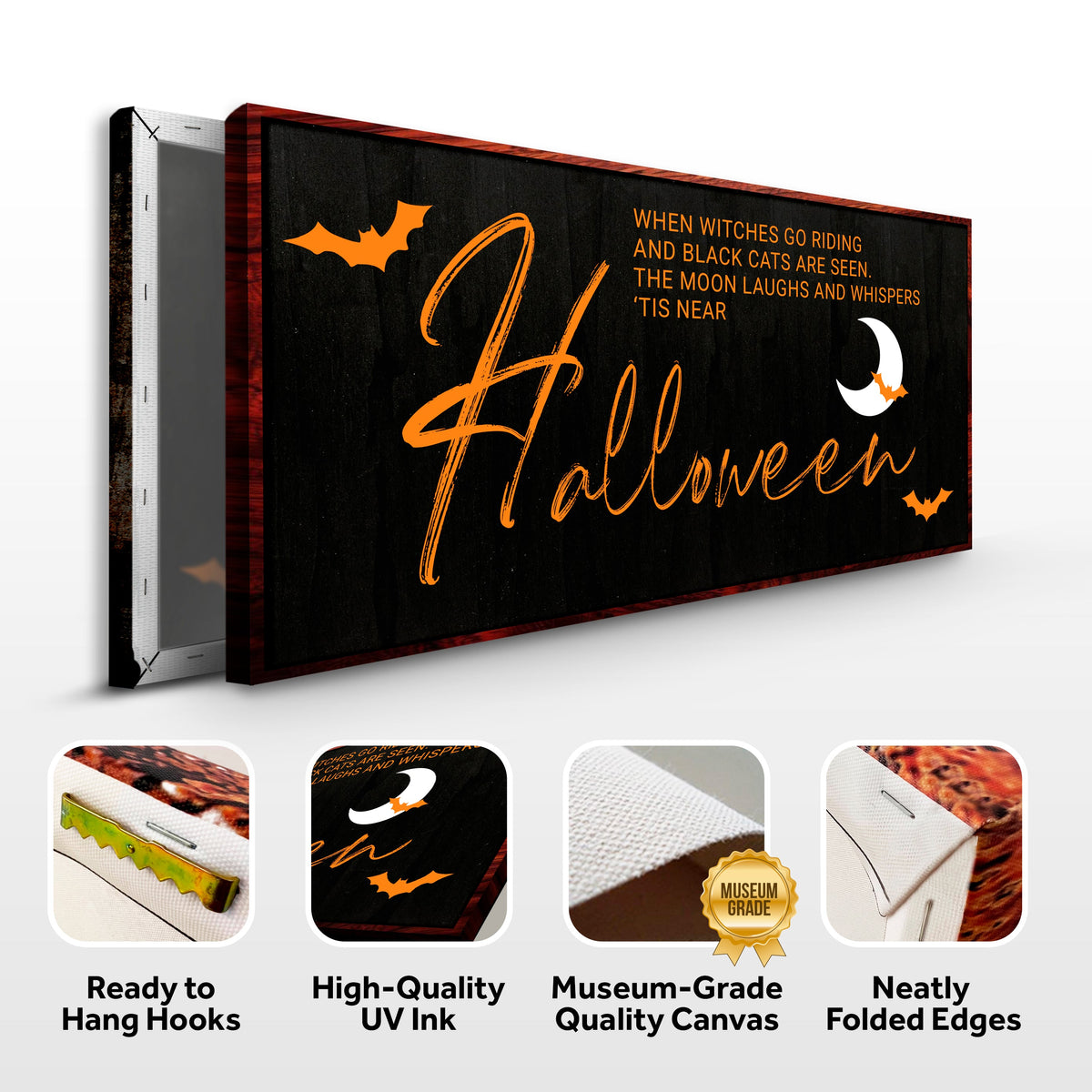 Halloween wall sign canvas featuring witches design by Tailored Canvases, perfect for spooky seasonal decor.