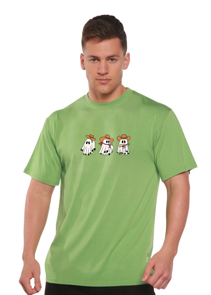 Spun Bamboo men's graphic t-shirt featuring cowboy ghost design in bamboo viscose and organic cotton, short sleeve, unisex style.