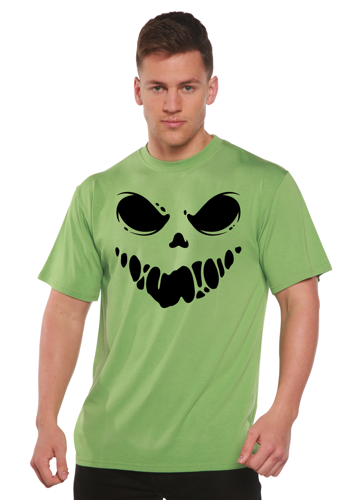Spun Bamboo Halloween Boo men's graphic T-shirt with short sleeves, bamboo viscose and organic cotton, featuring Halloween-themed print.