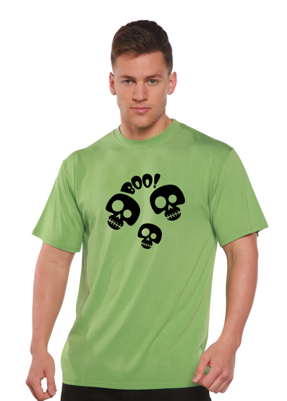Spun Bamboo Halloween Boo unisex bamboo viscose organic cotton short sleeve graphic T-shirt with Halloween theme design.