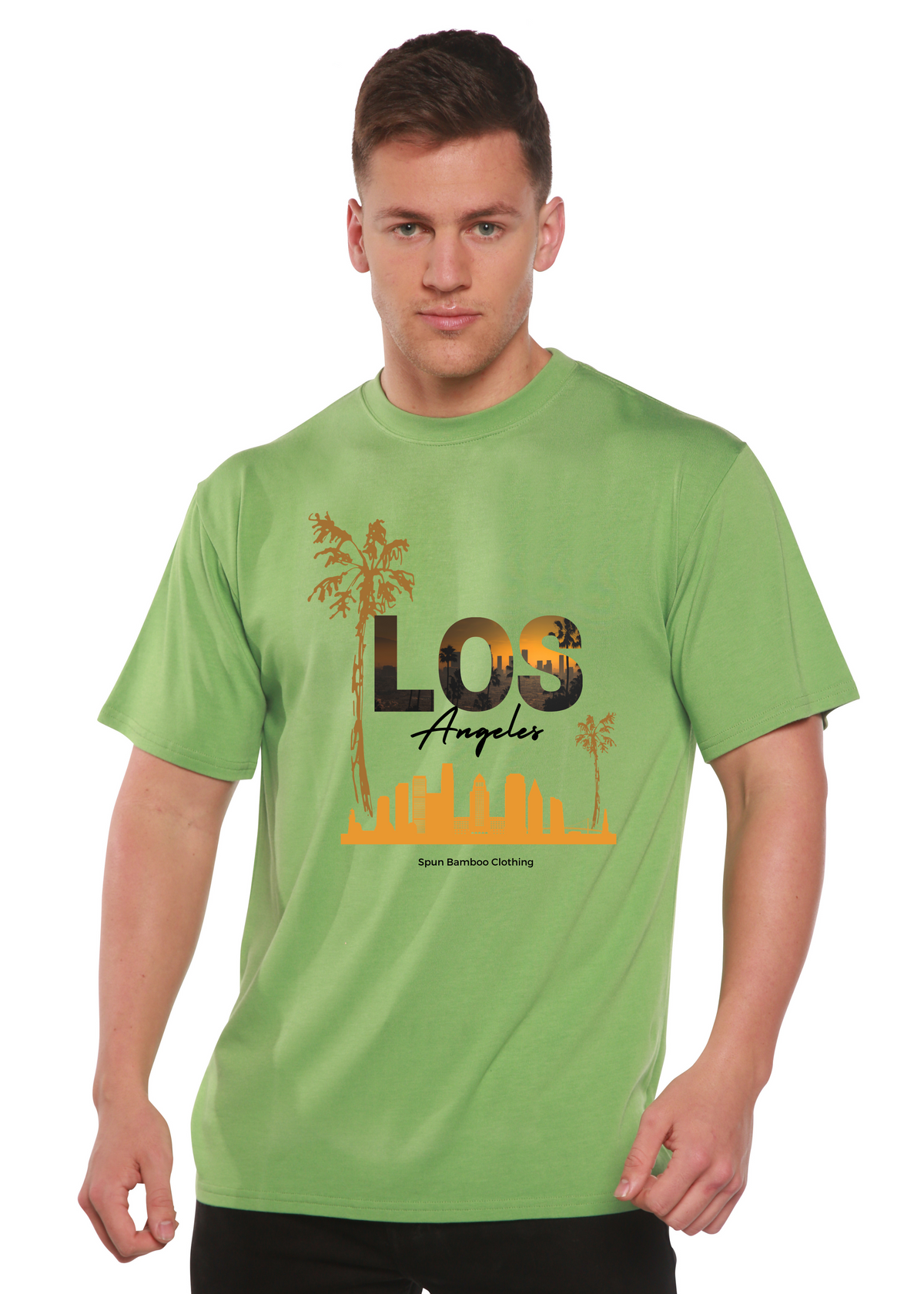 Unisex bamboo viscose organic cotton graphic T-shirt with printed design, men's short sleeve shirt by Spun Bamboo.