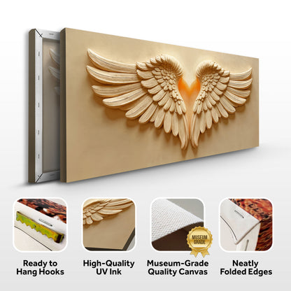 Canvas wall art featuring angel wings with intricate feather details, designed by Tailored Canvases for elegant home decor.