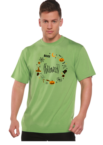 Spun Bamboo men's Halloween graphic T-shirt made of bamboo viscose and organic cotton, short sleeve with spooky print.