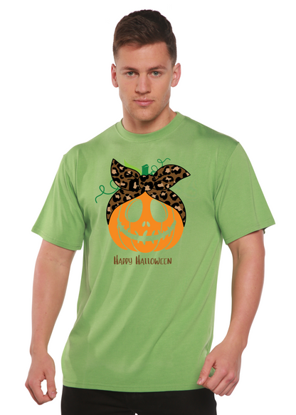 Happy Halloween men's graphic T-shirt by Spun Bamboo featuring a spooky Halloween print on short sleeve bamboo viscose and organic cotton fabric