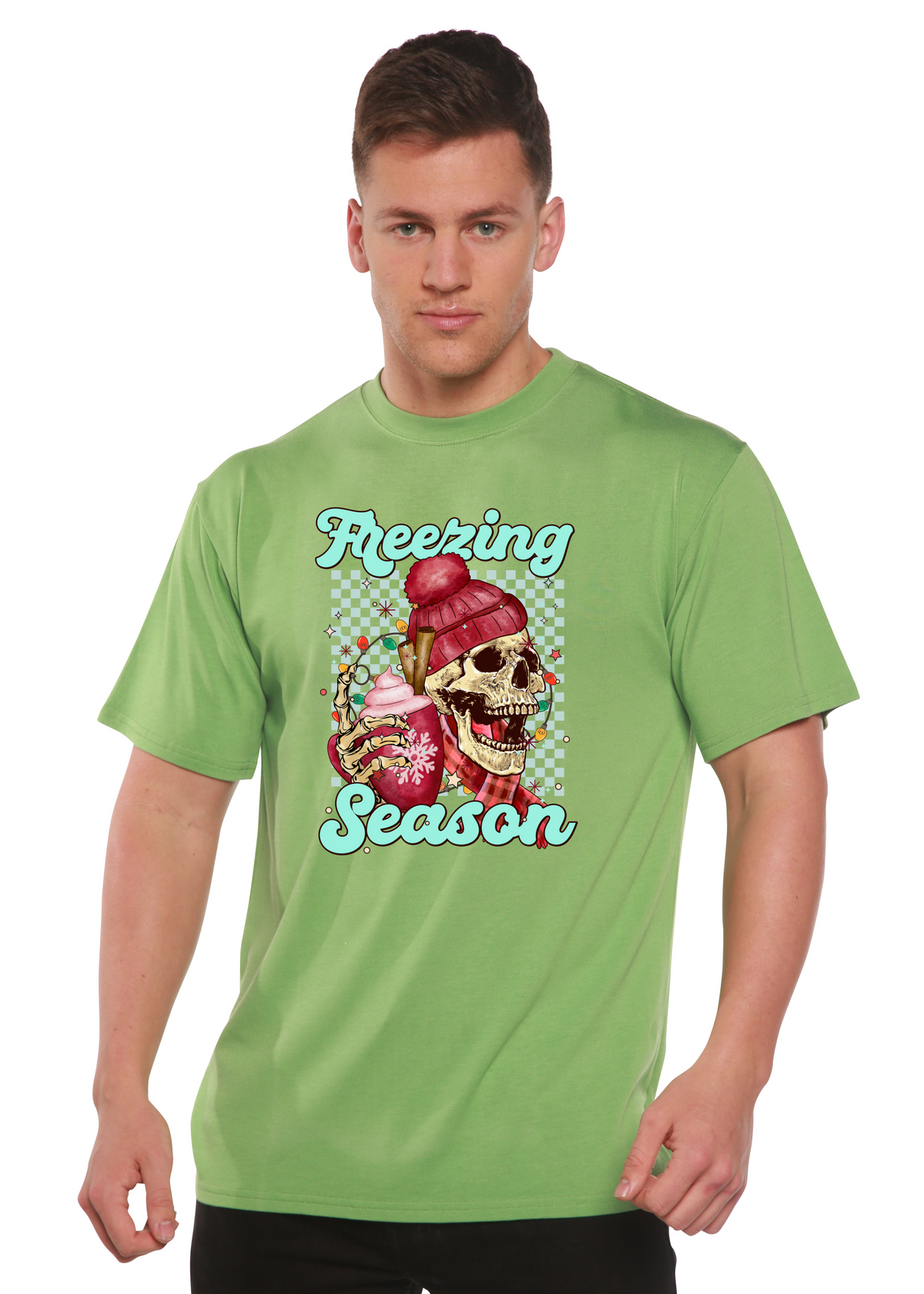 Unisex Freezing Season bamboo viscose organic cotton short sleeve graphic T-shirt with printed design by Spun Bamboo.