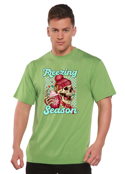 Unisex Freezing Season bamboo viscose organic cotton short sleeve graphic T-shirt with printed design by Spun Bamboo.