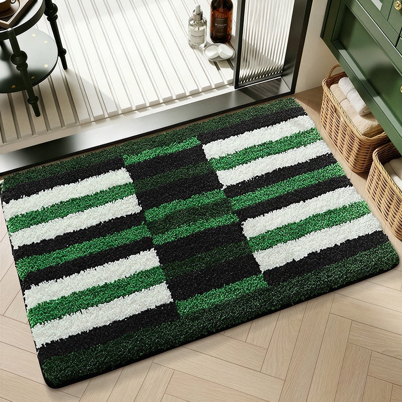 Water-absorbent non-slip geometric lattice floor mat with textured pattern in neutral tones