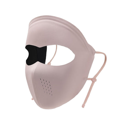 Vinyl full-face sun protection mask for UV protection, shown in white mylar material