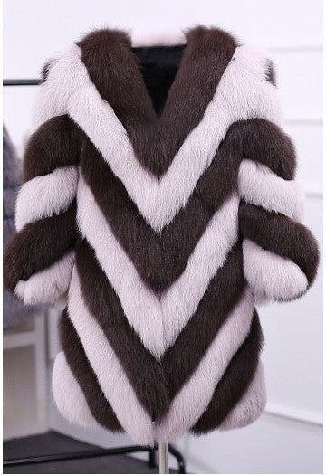 Women's personalized fur coat in a fashionable design, shown from the front