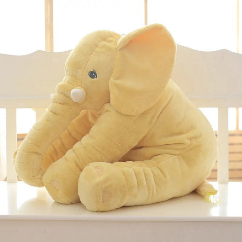 Soft comfort elephant plush toy with leather-look shell, designed as a baby sleep pillow companion