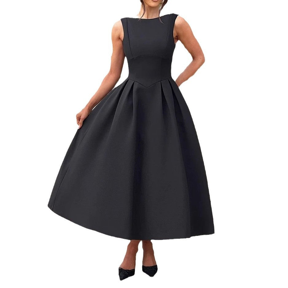 Women's sleeveless solid color hollow-out cinched dress by My Store