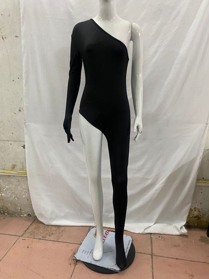 One-shoulder jumpsuit with slimming leg-revealing design in a sleek, fitted silhouette