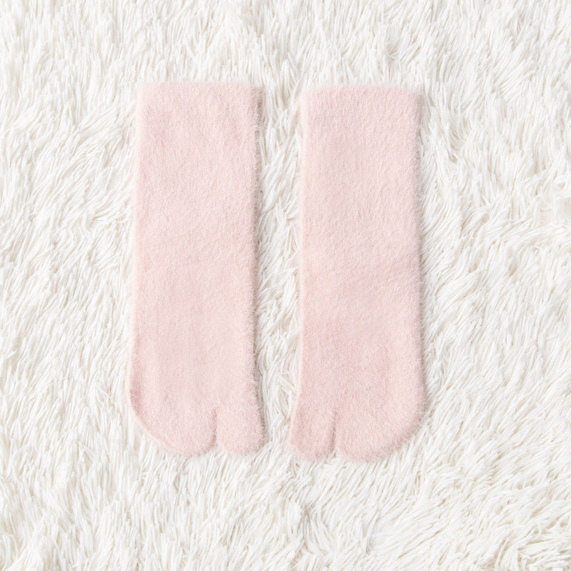 Women's fleece-lined thermal winter toe socks, mid-calf thick warm design, displayed in multiple colors