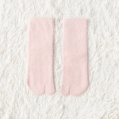 Women's fleece-lined thermal winter toe socks, mid-calf thick warm design, displayed in multiple colors